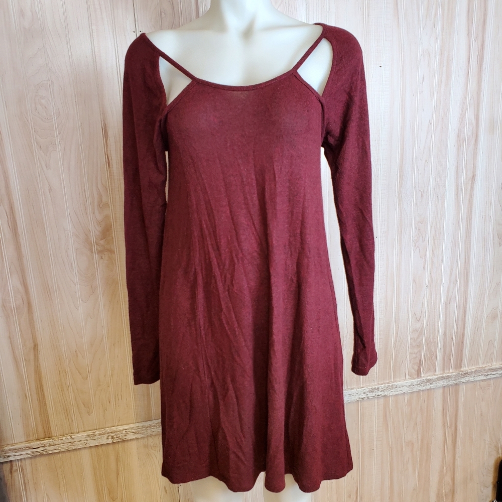 Francesca's Women’s Long Sleeve Sleeve Mini Mid Dress Burgundy Red Siz S EUC